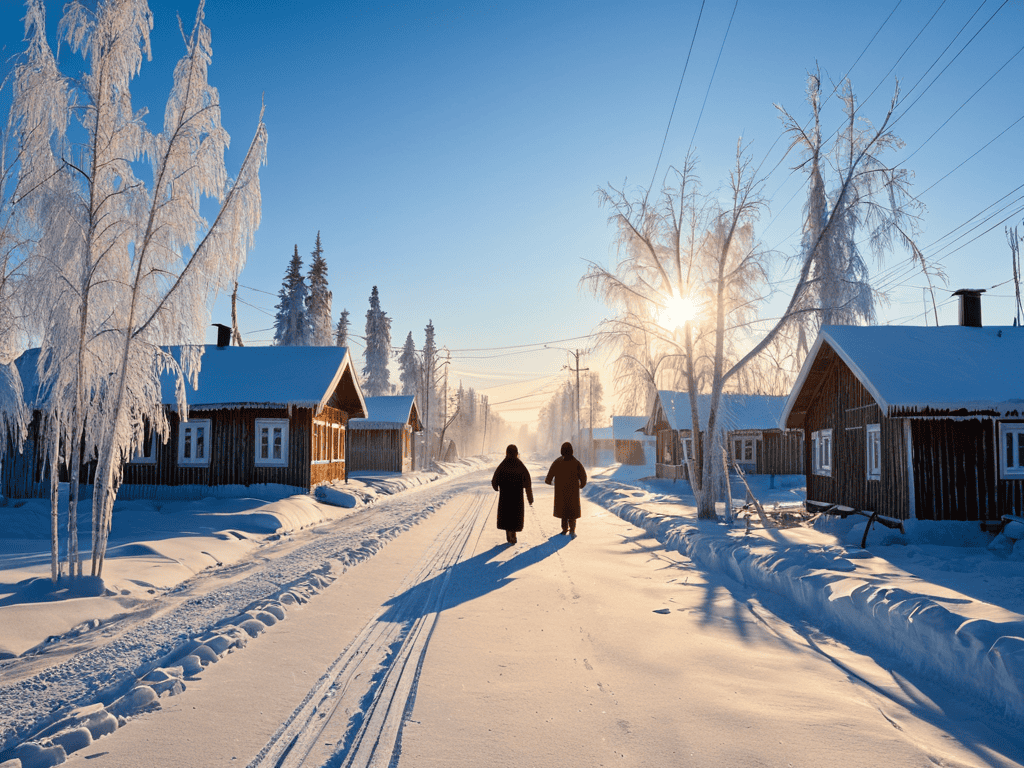 Oymyakon coldest city winter scene